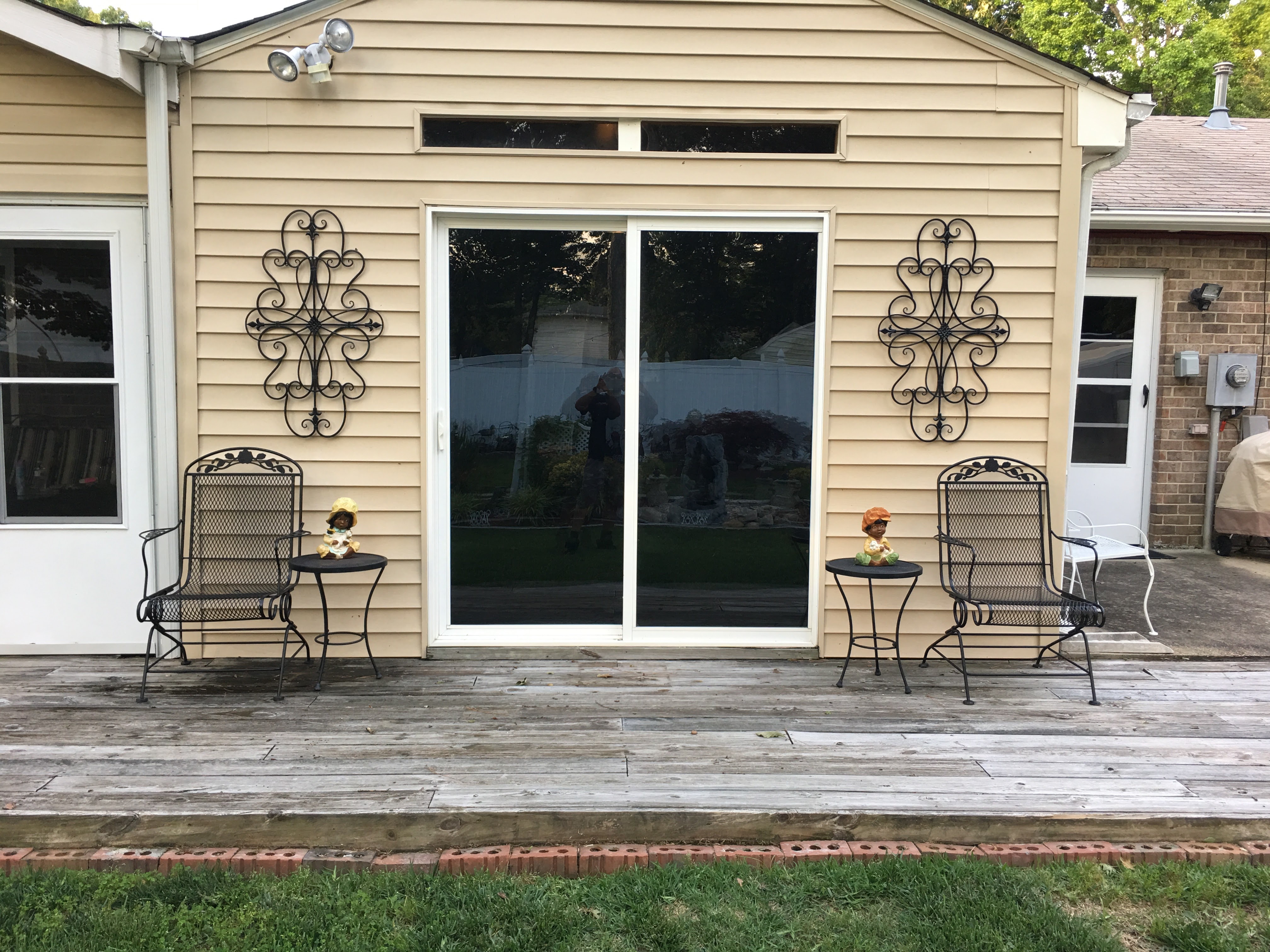 Finished privacy window film installed on a residential sliding glass door